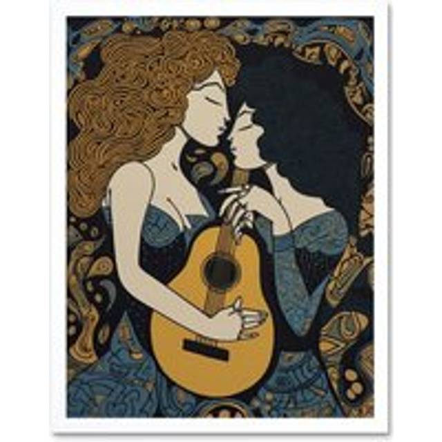 Wall Art Print My Love My Muse Women with Guitar Conceptual Art Framed - White - W12 inch x H16 inch