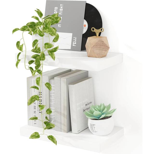 Set of 2, Floating Shelves for Home Display & Storage in Bathroom, Bedroom & More - White (4cm H x 40cm W x 24cm D)