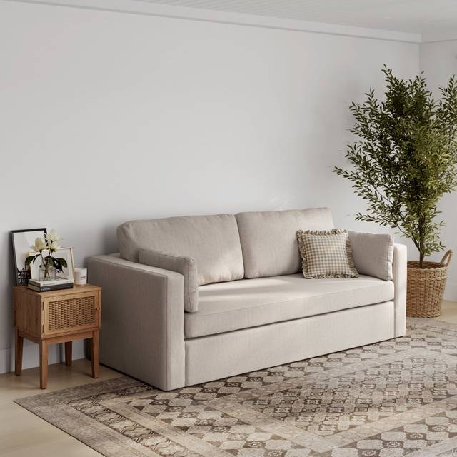 Newport Light Grey 2 Seater Sofa - Beige (3/96&#34; H x 216&#34; W x 95&#34; D)