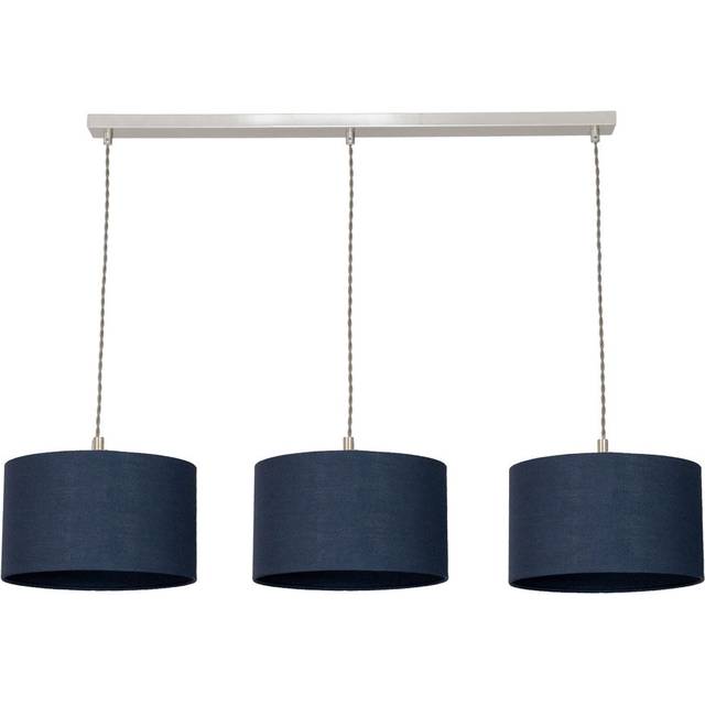 ValueLights Brushed Chrome 3 Drop Bar Lamp Holder Navy Fabric Shades