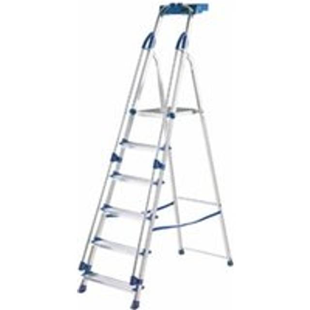 Professional Folding Step with Tool Tray; 6 Tread; 150kg; Silver/Blue