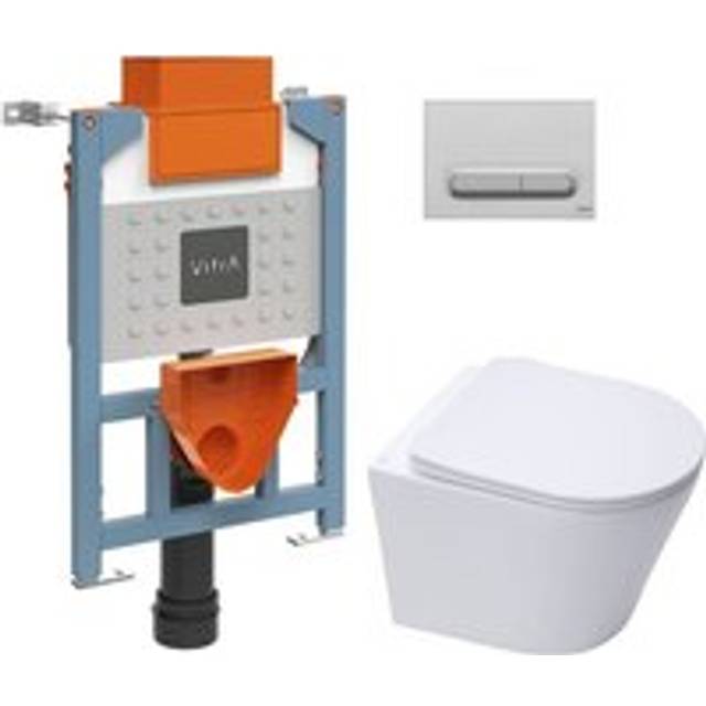 82cm support frame + sat rimless toilet + Softclose seat + Matt chrome plate (VUNI82INFINITIO-5) - Vitra