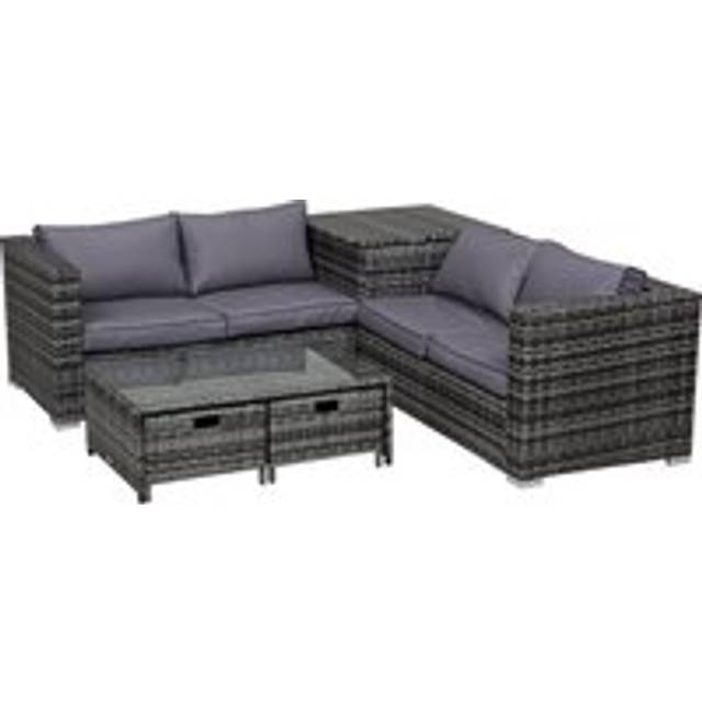 4-Piece Rattan Wicker Garden Furniture Patio Sofa Storage & Table Set w/ 2 Drawers Coffee Table