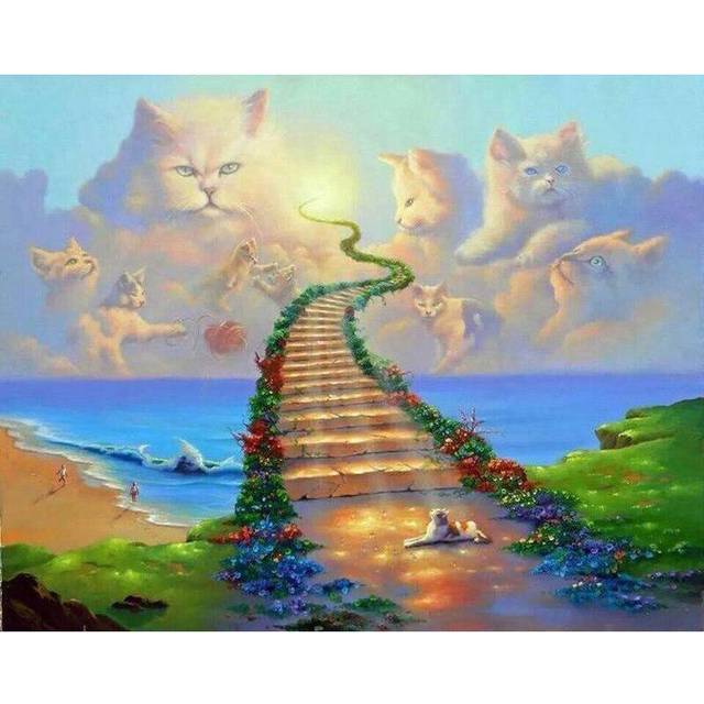 5d Diy Diamond Embroidery Diamond Painting Cross Stitch Cat In Heaven Mosaic Kit Home Decoration Handmade Arts Gifts 20X30CM