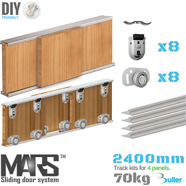 Wardrobe sliding track system diy set aluminium track mars 2400mm / 3 doors