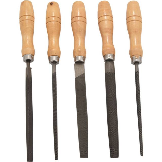 High Carbon Steel File Set with Wooden Handles Rasp File for Wood, Metal, Plastic, 5 Pieces (Steel File)