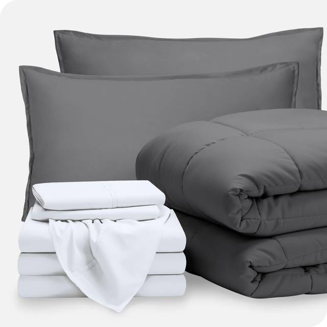 Bare Home Bed-in-A-Bag 8 Piece Comforter & Sheet Set - Split Queen - Goose Down Alternative - Ultra-Soft 1800 Premium Bedding Set Split Queen White/Wh