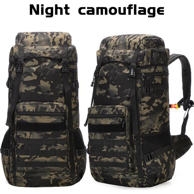 (Night camouflage) 70L Outdoor Waterproof Military Tactical Backpack Camping Hiking Backpack Trekking Camouflage Travel Shoulder Backpack