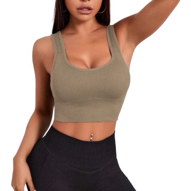 SHEIN Solid Color Wide Strap Simple Seamless Sports Bra, Casual Daily Wear