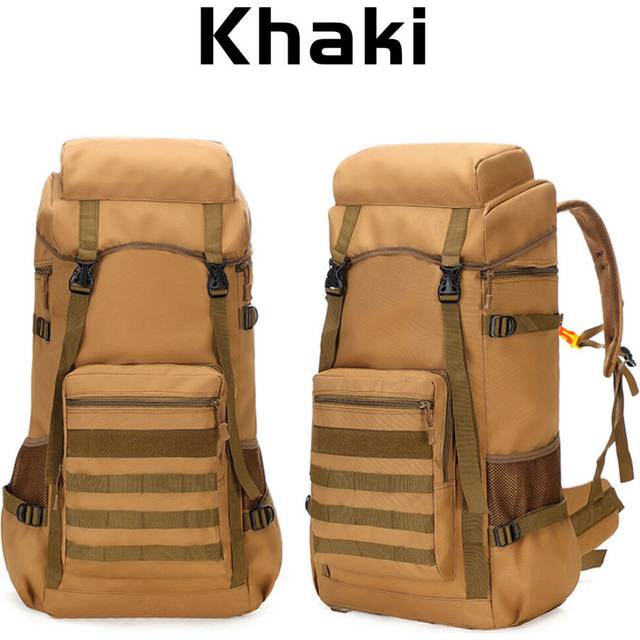 (Khaki) 70L Outdoor Waterproof Military Tactical Backpack Camping Hiking Backpack Trekking Camouflage Travel Shoulder Backpack