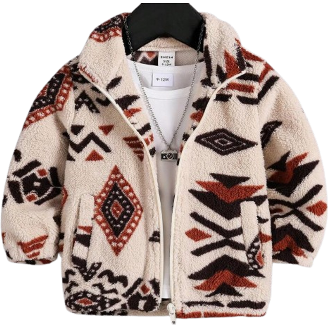 SHEIN Baby Boy&#39;s Autumn/Winter Christmas Style Apricot Boho Floral Printed Fleece Jacket