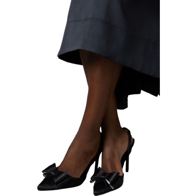 Tamara Satin Bow Sling Back Stiletto Court Shoes - Black - 3
