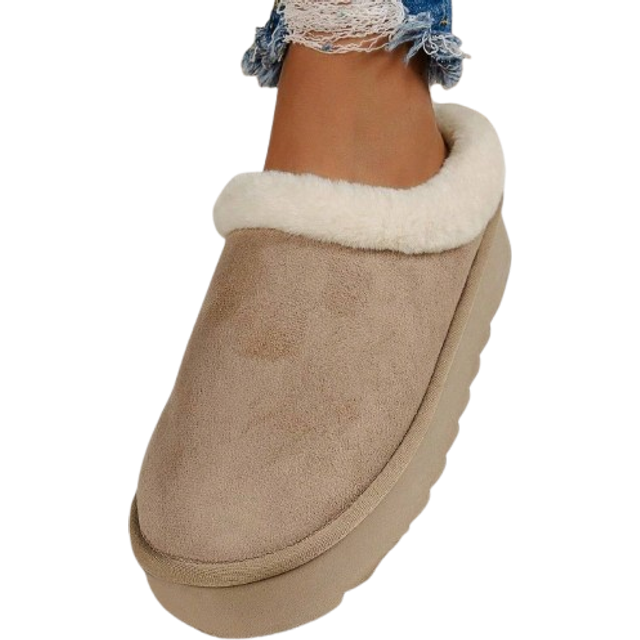 Höst/vinter högtoppade plyschtofflor för damer med tjocka sulor, förstärkt tå, halkfri och tyst inomhus/utomhus, värmefodrad för värme - Beige (EUR36-37,EUR38-39,EUR40-41)