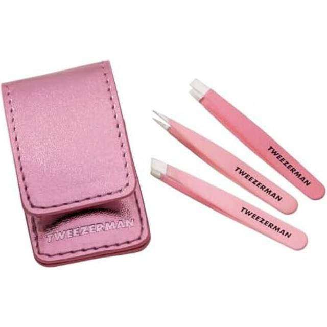 3pce Pink Micro Mini Tweezers Set - Set Includes Slant, Point & Flat Tip Micro Tweezers. Tweezers Ideal to Use As Eyebrow Tweezers or for Hair Removal