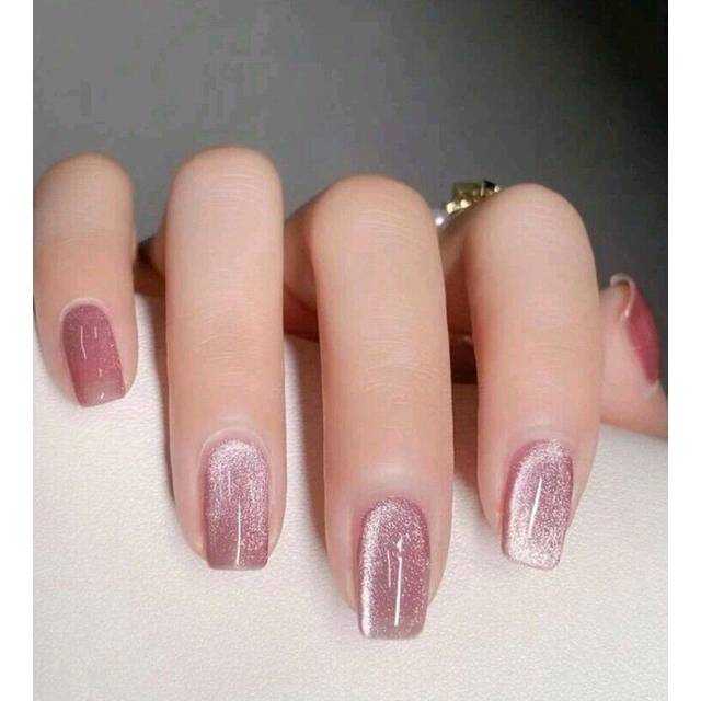 S241A -24 Holographic Cats Eye Shimmer Red Glitter False Fake Nails Stick Press
