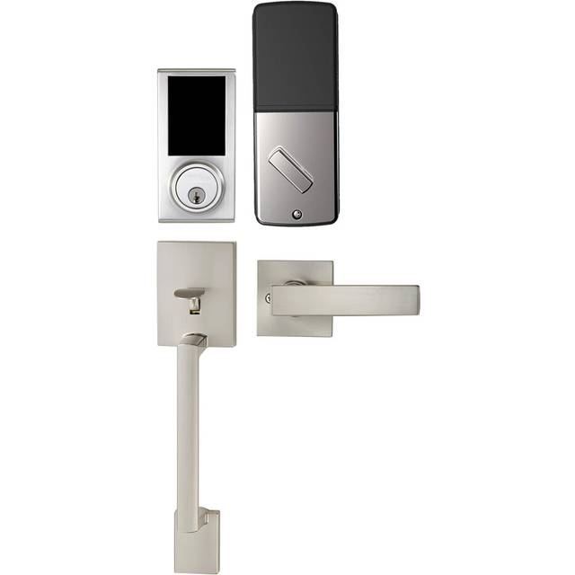 Amazon Basics Grade 3 Electronic Touchscreen Deadbolt Door Keypad Lock with Handleset Satin Nickel Finish 133mm H Uppper x 294.5mmL Lower