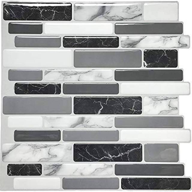 "Art3d 10-Sheets Peel and Stick Kitchen Backsplash Tiles  12""""""""x12"""""""" Self-Adhesive Marble Grey Wall Tiles for Kitchen and Bathroom"