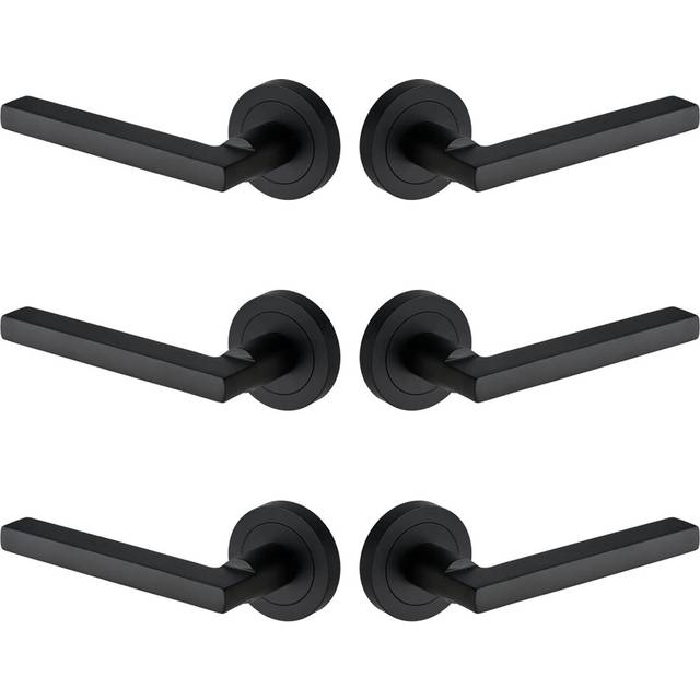 Scylla Lever Door Handle on Rose - Matte Black - Set of 3 Pairs - Designer Levers