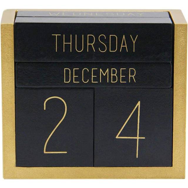 Juegoal Wooden Perpetual Calendar, Wooden Block Daily Calendar Office Desk Accessories (Black)