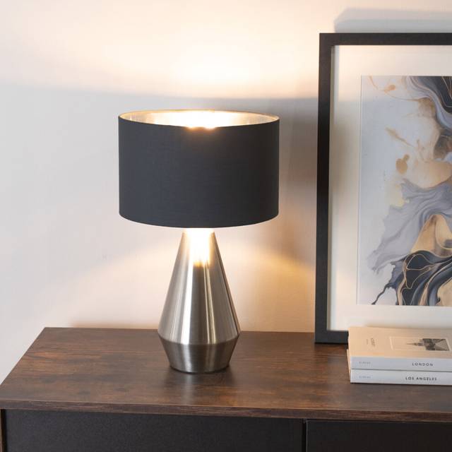 ValueLights Jax Black with Chrome Shade Chrome Touch Table Lamp & Bulb