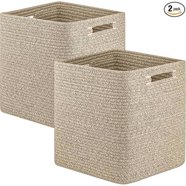 OIAHOMY Storage Cubes  13 Inch Cube Storage Organizer  Collapsible Storage Bins  Baskets for Organizing  Storage Bins for Shelves-Brown  2-PACK