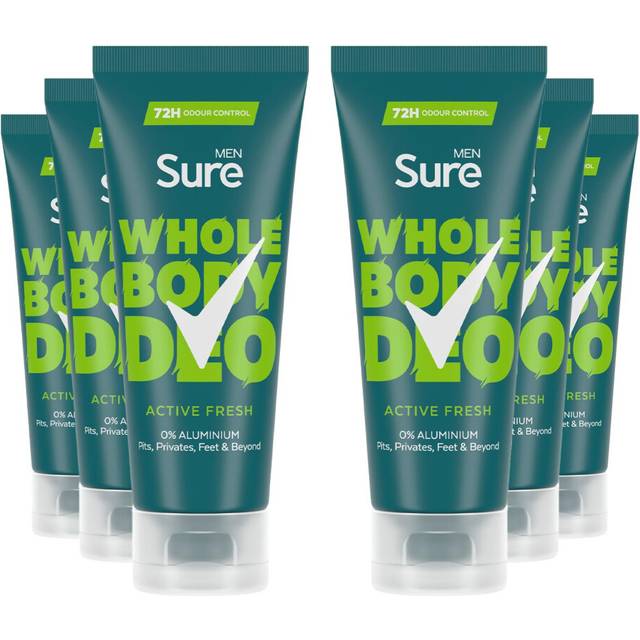 Sure Men Whole Body Deodorant Cream Active Fresh w/ 72H Odour Control 75ml, 6 Pk