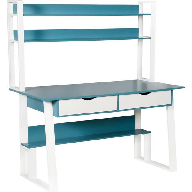 Wooden Freestanding Desk With Shelves And Drawers - Blue (10cm W X 10cm D)