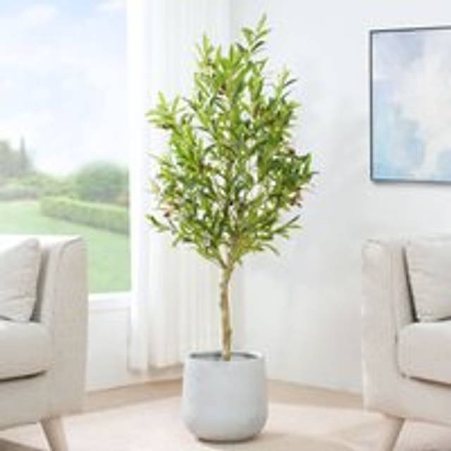 Mcc Direct - Decorative Artificial Olive Tree with Plastic Planter and Artificial Moss 120cm