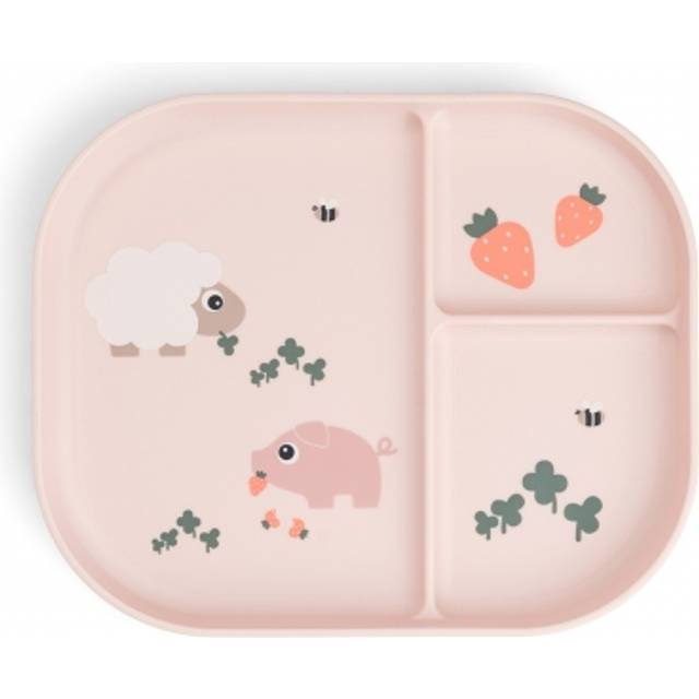 DONE BY DEER Foodie Compartment Plate Tiny Farm Powder |Rosa |22X 18X H 2 cm