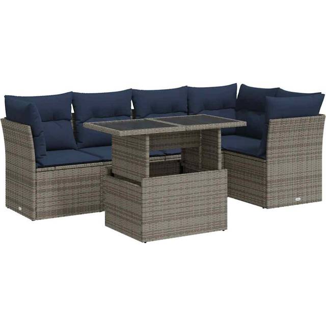 6 Piece Garden Sofa Set with Cushions Grey Poly Rattan Acacia vidaXL