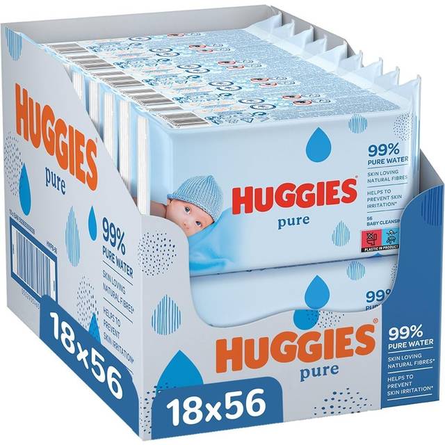 Huggies Pure Baby Wipes 18 Packs (1008 Wipes Total) 99 Percent Pure Water Wipes Fragrance Free for Gentle Cleaning and Protection Natural Wet Wipes