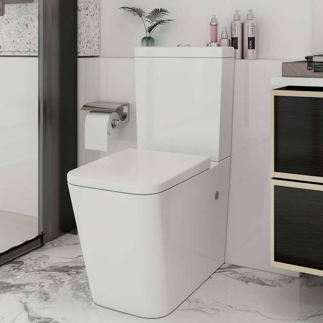 Rimless Close Coupled Toilet Soft Close Seat Dual Flush Bathroom Square