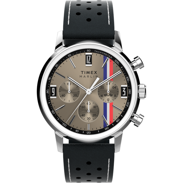 Timex Mens Marlin Chronograph Black Leather Strap Watch TW2W98900 - Brown