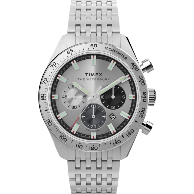 Timex Waterbury Traditional Chronograph Silver Dial Stainless Steel Strap Men's Watch TW2Y18700