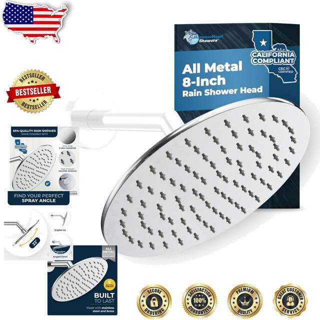 HammerHead Showers? ALL METAL 8 Inch Rainfall Shower Head - CHROME - Shower Head Rainfall - 1.75 GPM High Flow Shower Head Optimized for Pressure - La