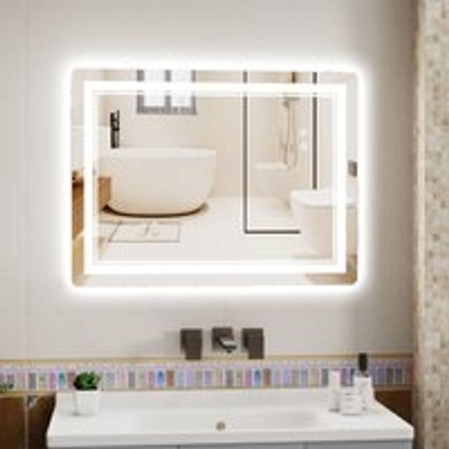 LED Bathroom Mirror with Anti-Fog,Wall-Mounted Vanity Mirror, Tri-Color Dimmable Lights, Memory Function,Horizontal/Vertical - White - 70cm x 50cm
