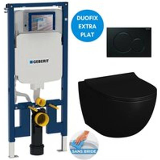 Geberit WC Pack UP720 Slim Frame + SAT Infinitio 2.0 Rimless WC Matt Black + Soft-Close Seat + Black Flush Plate (SLIMBLINFI2A)