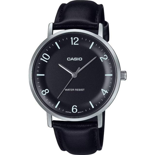 Casio Standard Analog Leather Strap Black Dial Quartz MTP-VT03L-1B Men&#39;s Watch