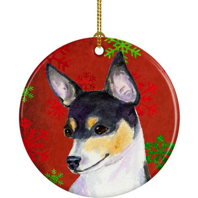 """""Caroline's Treasures SS4725-CO1 Chihuahua Red Snowflakes Holiday Christmas Ceramic Ornament  Multicolor"""""