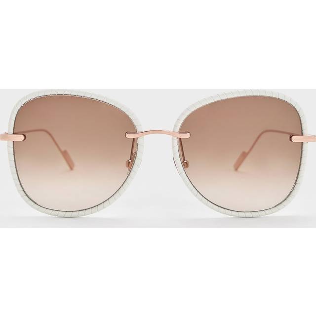 Charles & Keith - Leather Braided-Rim Butterfly Sunglasses - Cream