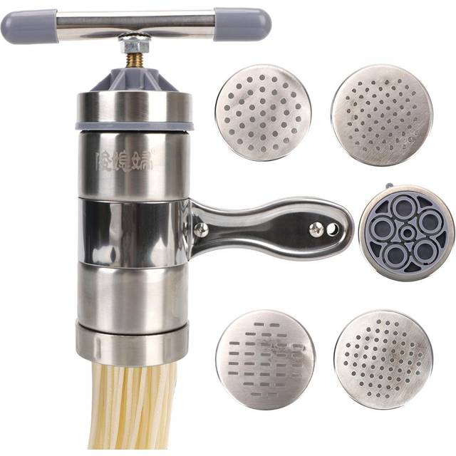 Kitchen Supplies Manual Noodle Maker Making Spaghetti Stainless Steel Fruits Juicer Press Pasta Machine With 5 Pressing Moulds 5 heads