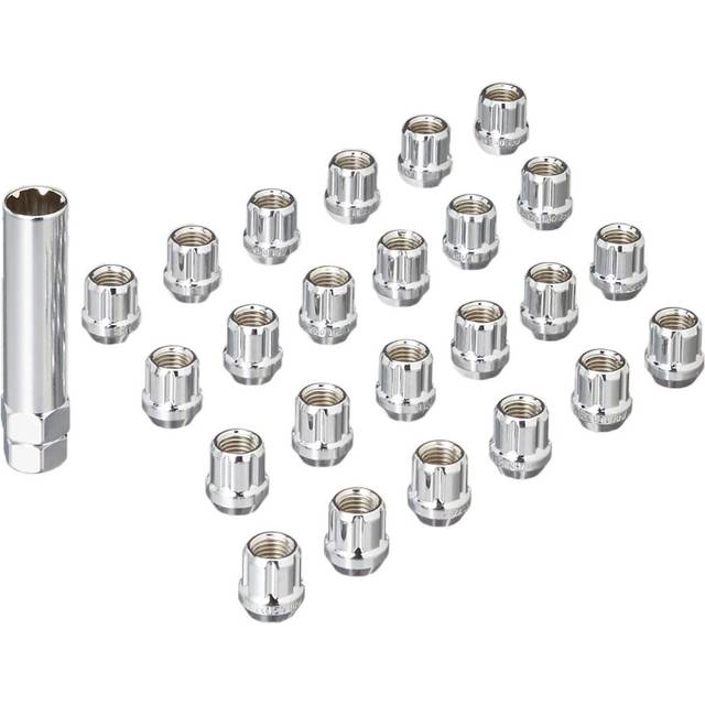 "West Coast Wheel Accessories 12X1.5 Open Bulge Acorn Spline Lug Nuts 0.85"""" 6 Lug Install Kit Chrome"