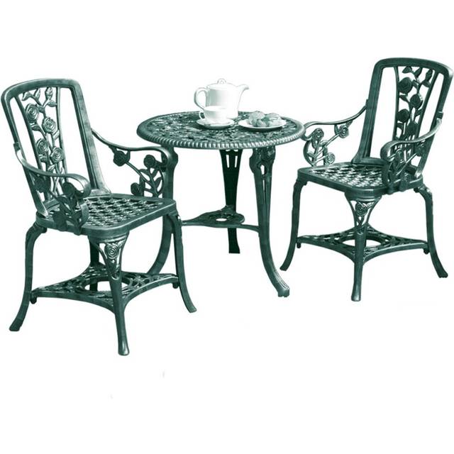 Garden Life Antique Effect Rose Design 2 Seater Bistro Patio Set Table UV-Stabilised PVC (Verdigris)