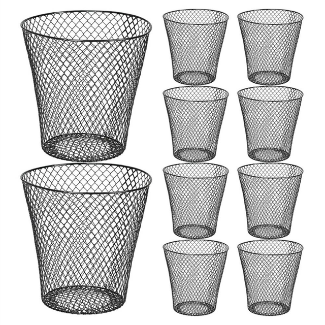 Round Wastepaper Basket, Wire Mesh Desk Metal Trash Can Recycling Garbage Container for Bedroom Office(10pcs)