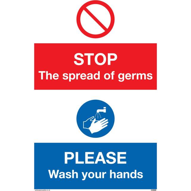 STOP germs PLEASE wash your hands sign - Plastic Rigid 3mm