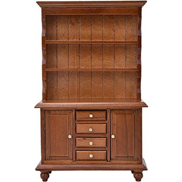 Dollhouse Miniature Bookcase, 1:12 Mini Furniture Dollhouse Three-Layer Wooden Bookcase Cabinet with 4 Drawers Model Toy Home Decor(Brown)