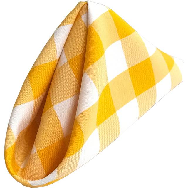 LA Linen Pack of 10 Gingham Checkered Napkins 18 by 18-Inch  White and Dark yellow
