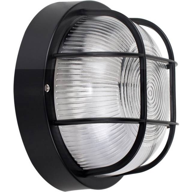 Modern Black Outdoor Garden Security Round Bulkhead Wall Light - IP44 Rated- Complete with 1 x 4w LED Bulb
