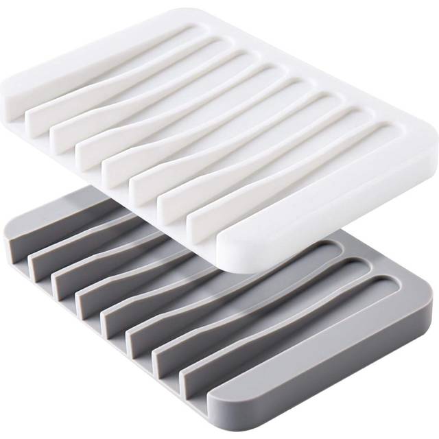 2PCS Self Draining Soap Dishes, Premium Silicone Soap Holder & Saver for Shower, Bathroom, Easy Clean with a Little Water, Extend Soap Life, Easy Dry