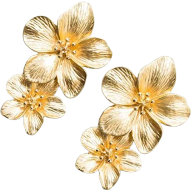 SHEIN 1pair Fashionable And Elegant Flower Shaped Alloy Earrings, Four Seasonal Golden Minimalist Ear Drops, Suitable For Women Daily Wear Valentines
